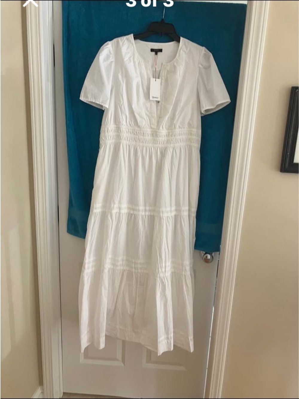 Quince White Tiered Short-Sleeve Maxi Dress